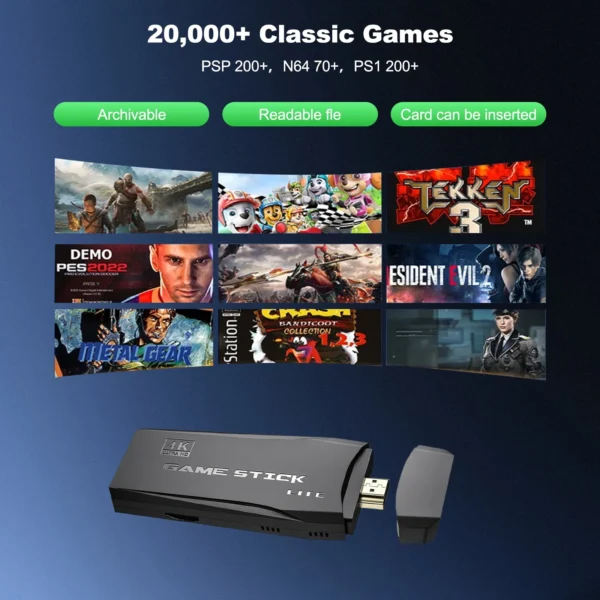 Retro Game Console - Classic Video Games with 4K HDMI, Built-in 20000+ Games, Dual 2.4G Wireless Controllers - Image 2