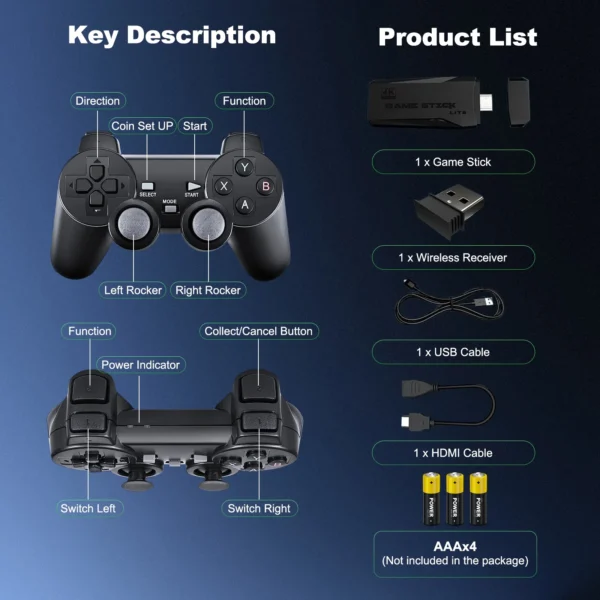 Retro Game Console - Classic Video Games with 4K HDMI, Built-in 20000+ Games, Dual 2.4G Wireless Controllers - Image 3